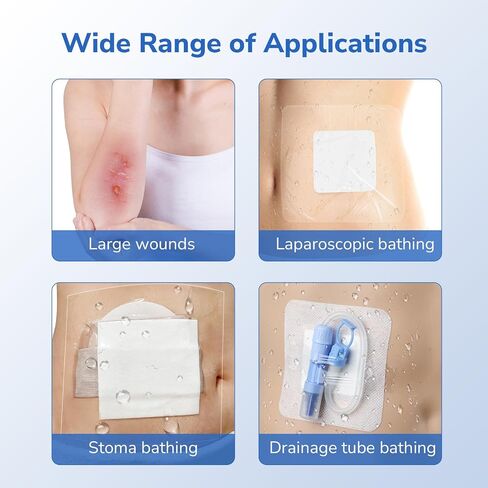 50pcs Ostomy Bag Shower Cover with Non Sticky Pad 10"x10", Waterproof Stoma Shower Guard Shower Protector Ostomy Cover Wound Cover for Showering in Saudi Arabia