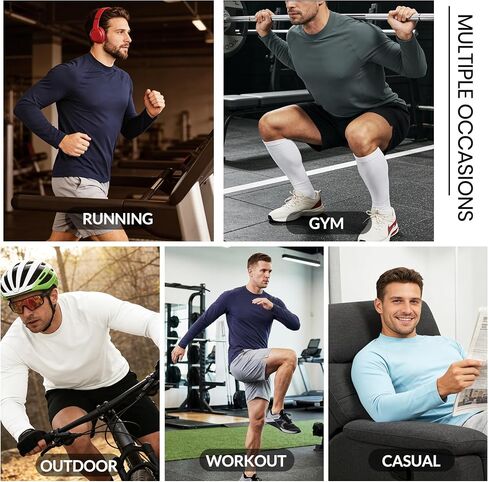 Long Sleeve Workout Shirts for Men Moiture Wicking T-Shirt Quick Dry Athletic Active Tees in Kuwait