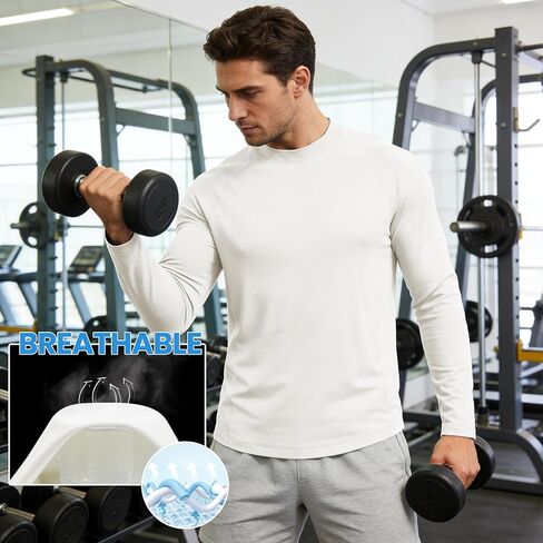 Long Sleeve Workout Shirts for Men Moiture Wicking T-Shirt Quick Dry Athletic Active Tees in Kuwait
