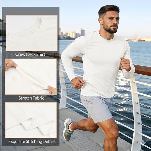 Long Sleeve Workout Shirts for Men Moiture Wicking T-Shirt Quick Dry Athletic Active Tees in Kuwait