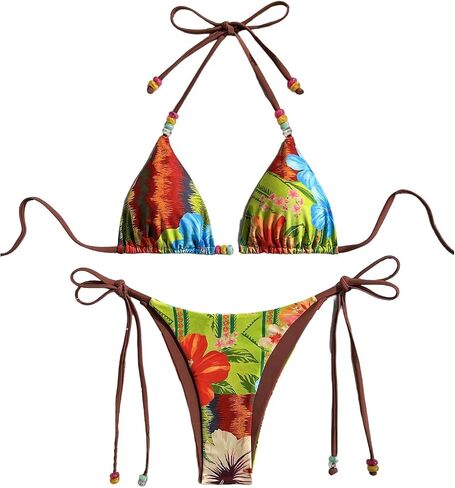 WDIRARA Women's Floral Halter Swimsuit Triangle String Bikini Set Tie Side 2 Piece Bathing Suit in Kuwait