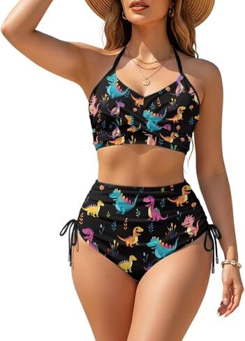 Womens High Waisted Bikini 2Pcs Set Drawstring Tummy Control Swimsuit Crisscross Tie Back Bathing Suit in Saudi Arabia