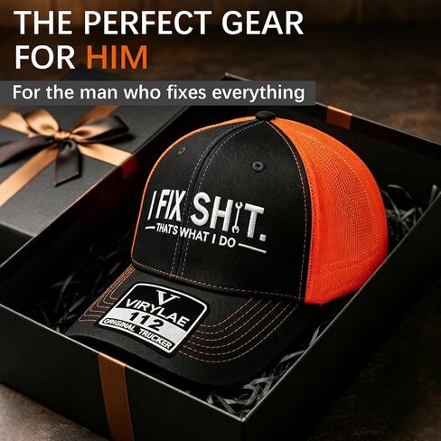 قبعة I Fix S*it Retro Trucker Hat، قبعة بيسبول شبكية قابلة للتنفس مع أقوال مضحكة، قبعة Snapback عتيقة للميكانيكيين والمثبتين، قبعة عمل مضحكة للارتداء اليومي للرجال، هدية لعشاق السيارات - برتقالي in Kuwait