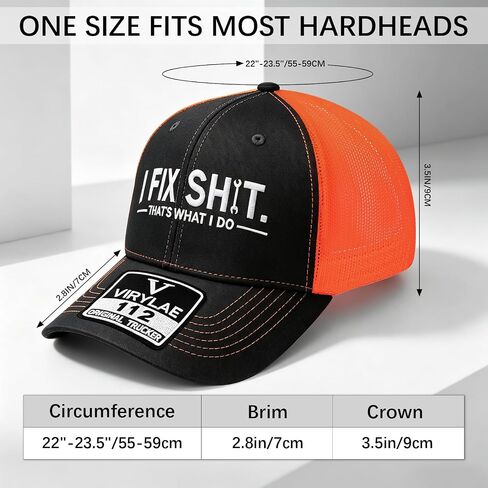 قبعة I Fix S*it Retro Trucker Hat، قبعة بيسبول شبكية قابلة للتنفس مع أقوال مضحكة، قبعة Snapback عتيقة للميكانيكيين والمثبتين، قبعة عمل مضحكة للارتداء اليومي للرجال، هدية لعشاق السيارات - برتقالي in Kuwait