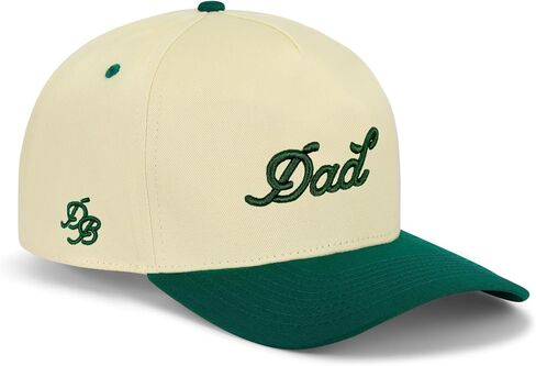 قبعة Snapback منظمة من Dad للرجال - شعار مطرز منتفخ ثلاثي الأبعاد، كريمي وأخضر بلونين، قفل سريع قابل للتعديل، قبعة عالية الجودة مكونة من 5 ألواح - قبعة هدية مضحكة للأب in Kuwait