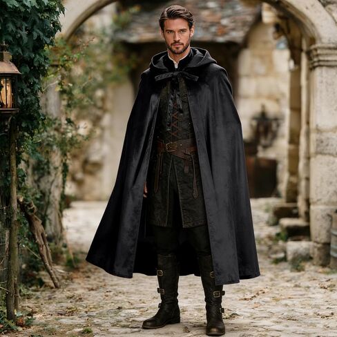 Medieval Velvet Hooded Cloak, Renaissance Cape with Hood Halloween Cosplay Costume Women Men in Saudi Arabia