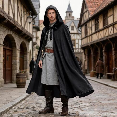Medieval Velvet Hooded Cloak, Renaissance Cape with Hood Halloween Cosplay Costume Women Men in Saudi Arabia