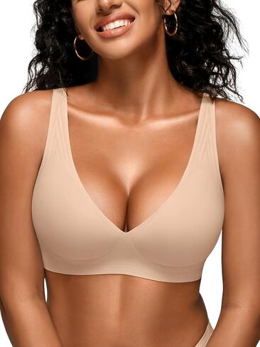 Wireless Seamless Bras for Women - S-XL Deep V Jelly Padded Bralette with Support, No Underwire Comfortable T-Shirt Bra in Saudi Arabia
