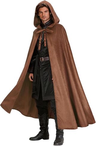 Medieval Velvet Hooded Cloak, Renaissance Cape with Hood Halloween Cosplay Costume Women Men in Saudi Arabia