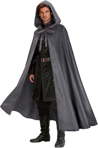 Medieval Velvet Hooded Cloak, Renaissance Cape with Hood Halloween Cosplay Costume Women Men in Saudi Arabia