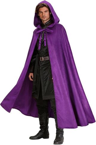 Medieval Velvet Hooded Cloak, Renaissance Cape with Hood Halloween Cosplay Costume Women Men in Saudi Arabia