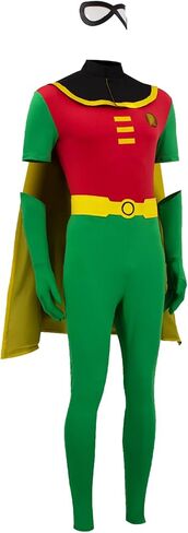 Robin Costume for Men Women Deluxe Jumpsuit Cloak with Gloves Belt Stocking Halloween Cosplay Bodysuit Full Set in Kuwait