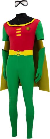Robin Costume for Men Women Deluxe Jumpsuit Cloak with Gloves Belt Stocking Halloween Cosplay Bodysuit Full Set in Kuwait