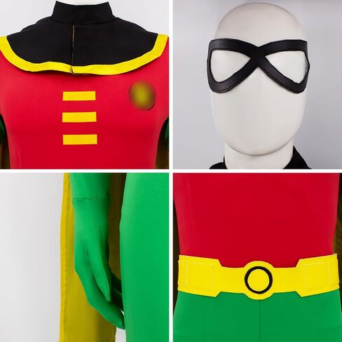 Robin Costume for Men Women Deluxe Jumpsuit Cloak with Gloves Belt Stocking Halloween Cosplay Bodysuit Full Set in Kuwait