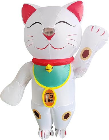 Inflatable Lucky Cat Costume for Adults,Full Body Blow Up Maneki-neko Fortune Cat Outfit for Halloween Chinese New Year Birthday Gift Parade Cosplay Party in Saudi Arabia