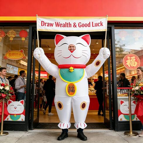 Inflatable Lucky Cat Costume for Adults,Full Body Blow Up Maneki-neko Fortune Cat Outfit for Halloween Chinese New Year Birthday Gift Parade Cosplay Party in Saudi Arabia