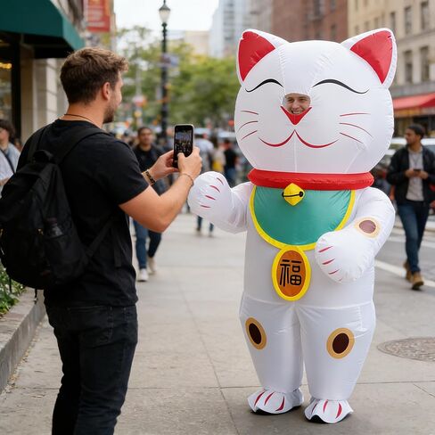 Inflatable Lucky Cat Costume for Adults,Full Body Blow Up Maneki-neko Fortune Cat Outfit for Halloween Chinese New Year Birthday Gift Parade Cosplay Party in Saudi Arabia