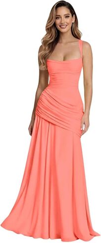 Spaghetti Straps Chiffon Bridesmaid Dresses Long Pleated Formal Evening Party Gown Corset Prom Dress in Saudi Arabia
