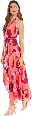London Times Women's Elegant Floral V-Neck Sleeveless Wrap Maxi Dress for Wedding Guest & Special Occasions in Kuwait