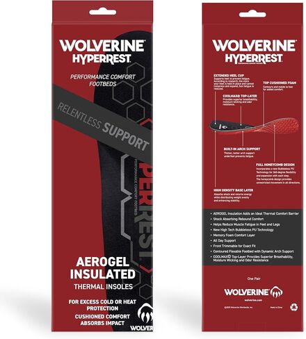 WOLVERINE HYPERREST AEROGEL INSULATED INSOLE-Men’s Insoles 10/11–Polyurethane Cushioning Boot Inserts, Ergonomic Support, Breathable Moisture-Wicking Design for Foot Pain, COOLMAX Breathable Top-Layer in Kuwait