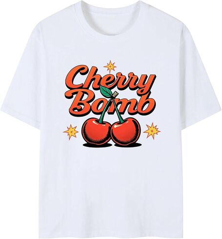 Women's Graphic T Shirt, Short Sleeve Cotton Tees for Ladies, Cherries Pattern Letter Printed Summer Casual Top in Saudi Arabia