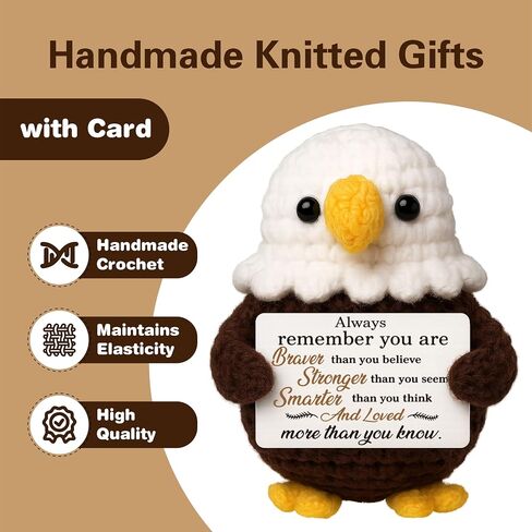 Positive Animals Crochet Bald Eagle Gift - Inspirational Decor for Boy Girl Best Friend - Eagle Scout Gifts with Card - Thinking of You Gifts for Women Men in Saudi Arabia