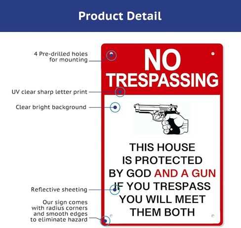 Private Property No Trespassing Sign - 8x12 Inch, Gun & God Protection in Saudi Arabia