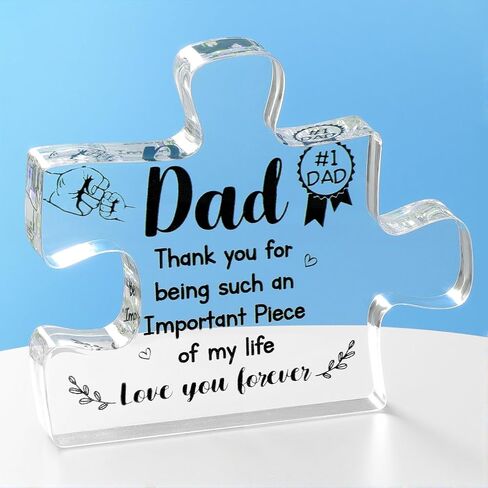 Emibele Gifts for Dad Father’s Birthday, Engraved Acrylic Block Puzzle Piece Plaque Decorations for Countertop, Dad Gifts from Daughter Son, Thoughtful Christmas Birthday Gifts for Father in Saudi Arabia