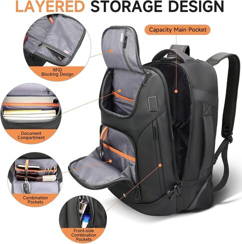 Backpack for Men, Anti Theft Convertible Laptop Backpack with Wheels,50L Rfid Personal Item Wheeled Backpack for Travel Business Work, Black in Kuwait