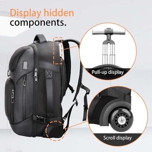 Backpack for Men, Anti Theft Convertible Laptop Backpack with Wheels,50L Rfid Personal Item Wheeled Backpack for Travel Business Work, Black in Kuwait