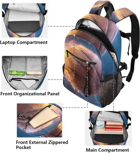 Laptop Backpack 14 Inch Basketball Closeup, Water Resistant Twill Fabric Daypack with Wide Zipper Opening, 20L Lightweight Business Travel Bag for Women Men, Work Outdoor Commuting in Saudi Arabia