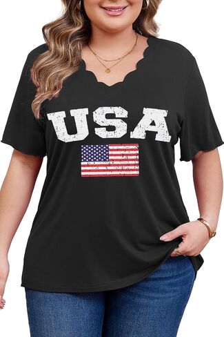 Women's Plus Size Short Sleeve Tops Curved V Neck Casual Loose Fit Shirts Summer Blouses 2026 Trendy Clothes in Saudi Arabia