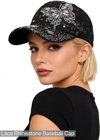 Women Bling Butterfly Rhinestone Baseball Cap Lace Floral Trendy Adjustable Sun Visor Trucket Hat for Outdoor Workout in Saudi Arabia