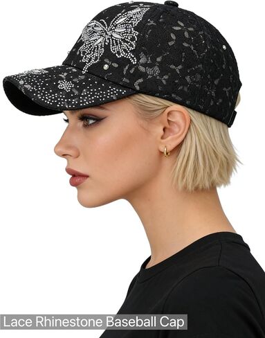 Women Bling Butterfly Rhinestone Baseball Cap Lace Floral Trendy Adjustable Sun Visor Trucket Hat for Outdoor Workout in Saudi Arabia
