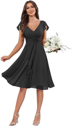 2026 Short Sleeves V Neck Bridesmaid Dresses with Pockets Ruffles Pleated Formal Dresses for Women in Saudi Arabia