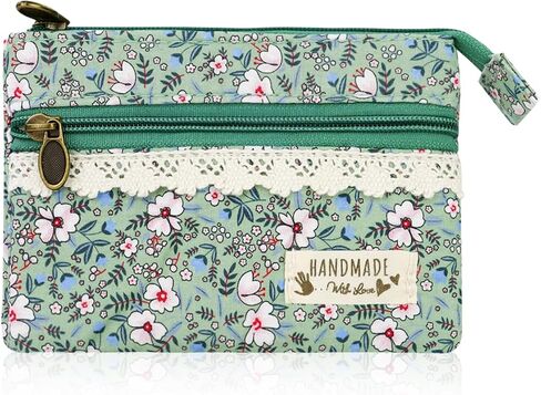 FuninCrea Mini Coin Purse for Women, Floral Pattern Coin Pouch with 2 Zipper Pockets Cotton Change Purse Pouch Wallet for Storing Card Change Key (Blue) in Saudi Arabia