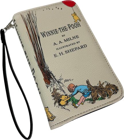 Things2Die4 Womens Bifold Wallet Winnie the Pooh Book Style in Textured Vinyl with Removable Wrist Strap, RFID Blocking, 7 X 4.25 Inches, Beige Exterior and Black Interior Finish in Kuwait