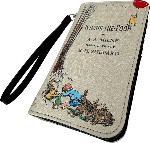Things2Die4 Womens Bifold Wallet Winnie the Pooh Book Style in Textured Vinyl with Removable Wrist Strap, RFID Blocking, 7 X 4.25 Inches, Beige Exterior and Black Interior Finish in Kuwait