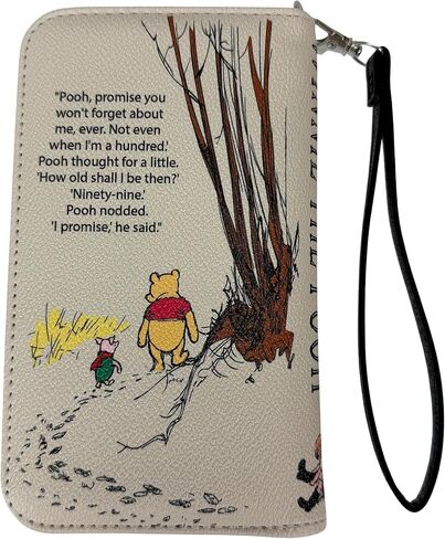 Things2Die4 Womens Bifold Wallet Winnie the Pooh Book Style in Textured Vinyl with Removable Wrist Strap, RFID Blocking, 7 X 4.25 Inches, Beige Exterior and Black Interior Finish in Kuwait