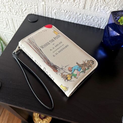 Things2Die4 Womens Bifold Wallet Winnie the Pooh Book Style in Textured Vinyl with Removable Wrist Strap, RFID Blocking, 7 X 4.25 Inches, Beige Exterior and Black Interior Finish in Kuwait