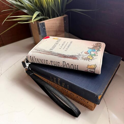 Things2Die4 Womens Bifold Wallet Winnie the Pooh Book Style in Textured Vinyl with Removable Wrist Strap, RFID Blocking, 7 X 4.25 Inches, Beige Exterior and Black Interior Finish in Kuwait