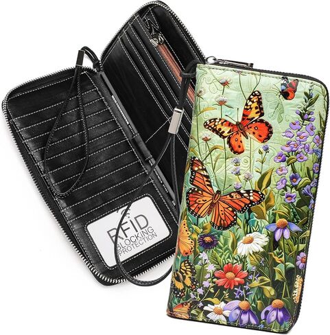 Rfid Blocking Wristlet Large Wallet for Women Credit Card Holder Bifold Designer Zipper Phone Long Wallet Purse Animal Park in Saudi Arabia
