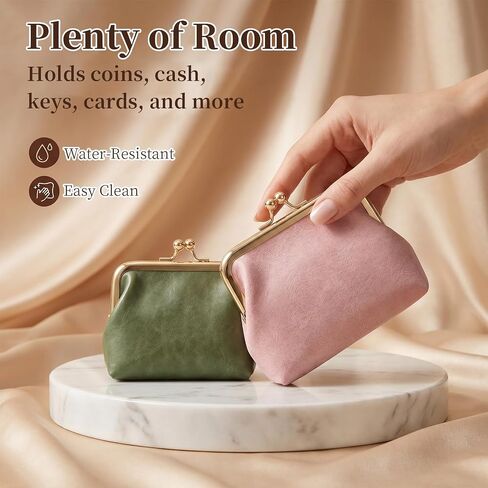 2PCS Vintage Coin Purse with Kiss Lock, PU Leather Change Purse for Change, Keys, Lipstick in Saudi Arabia