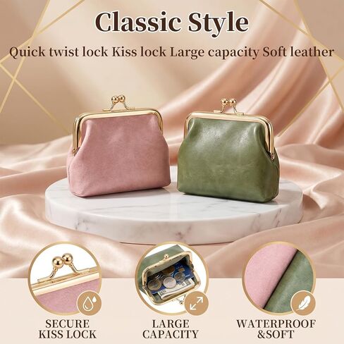 2PCS Vintage Coin Purse with Kiss Lock, PU Leather Change Purse for Change, Keys, Lipstick in Saudi Arabia