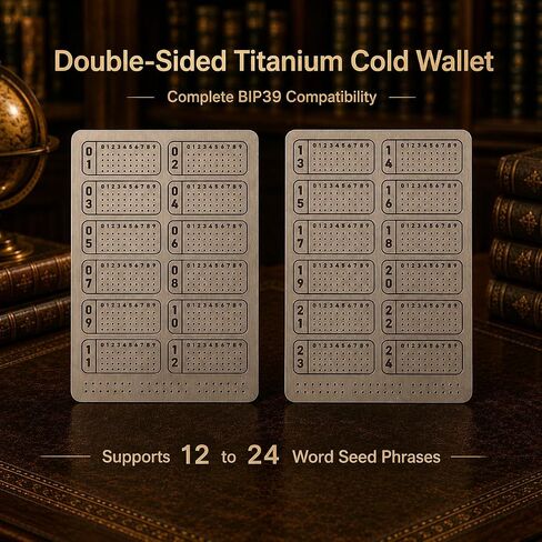 Titanium Seed Phrase Plate - 3000°F Fireproof TC4 Aerospace Titanium Crypto Cold Wallet Backup, 12/24 Word BIP39 Compatible with Ledger Trezor, Auto Center Punch & Metal Case in Saudi Arabia