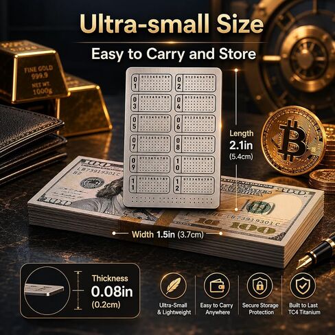 Titanium Seed Phrase Plate - 3000°F Fireproof TC4 Aerospace Titanium Crypto Cold Wallet Backup, 12/24 Word BIP39 Compatible with Ledger Trezor, Auto Center Punch & Metal Case in Saudi Arabia