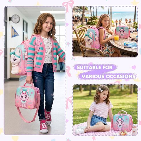 Meetbelify Cute Cat School Backpacks for Girls Backpack with Lunch Bag for Elmentary Students Kids Travel Bookbag for Girls Age 6-12 in Saudi Arabia