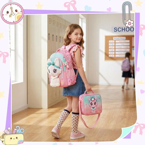 Meetbelify Cute Cat School Backpacks for Girls Backpack with Lunch Bag for Elmentary Students Kids Travel Bookbag for Girls Age 6-12 in Saudi Arabia