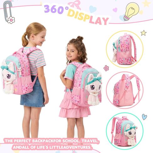 Meetbelify Cute Cat School Backpacks for Girls Backpack with Lunch Bag for Elmentary Students Kids Travel Bookbag for Girls Age 6-12 in Saudi Arabia