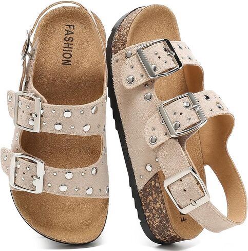 Kids Toddler Sandals Boys Girls Cork Footbed Open-toe Sandal Comfort Double Buckle Slip On Slippers with Adjustable Back Strap Casual Walking Flat Sanadals for Indoor Outdoor in Kuwait